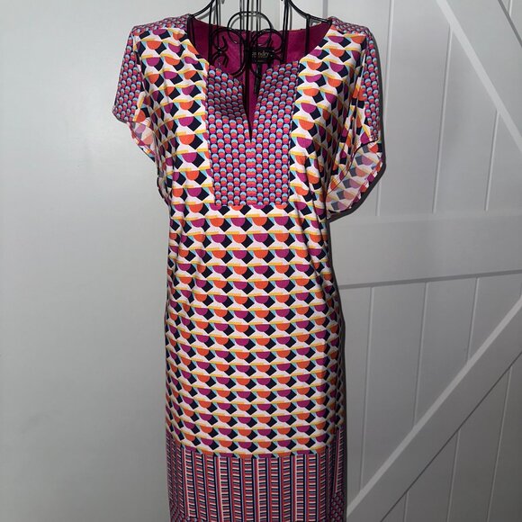 Laundry by Shelli Segal‎ Dress Cap Sleeve V-Neck Pink Orange Career L EUC - Picture 1 of 3